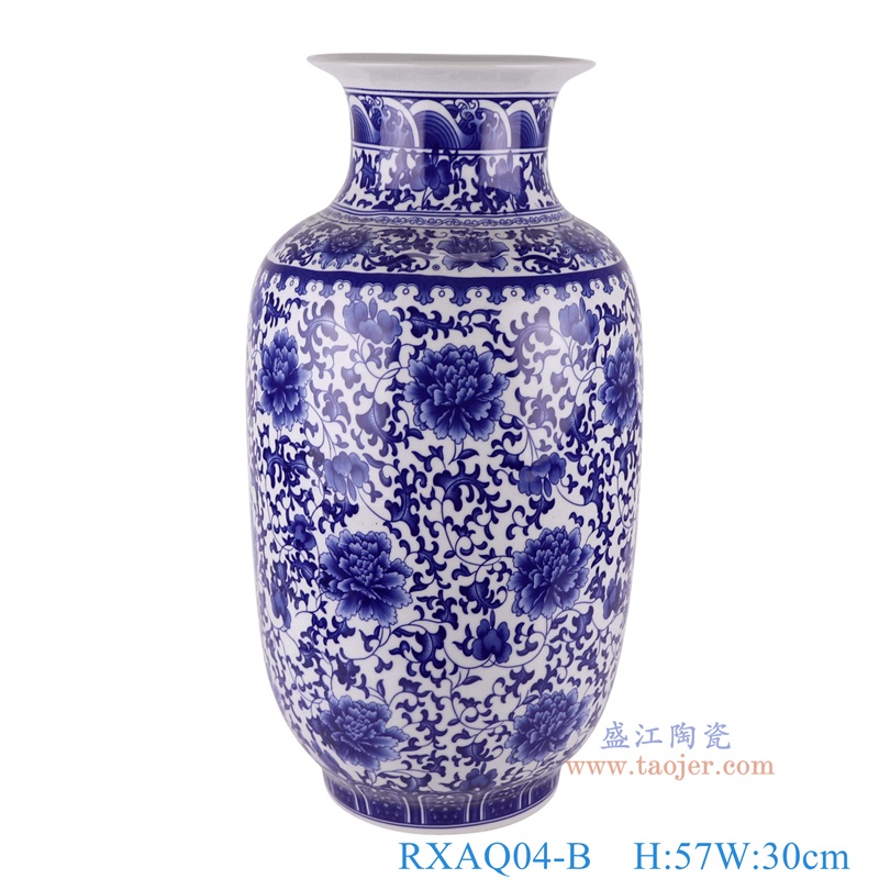青花缠枝莲冬瓜瓶,产品编号:RXAQ04-B 产品尺寸(单位cm): 高57直径30口径底径18.7重量8.1KG