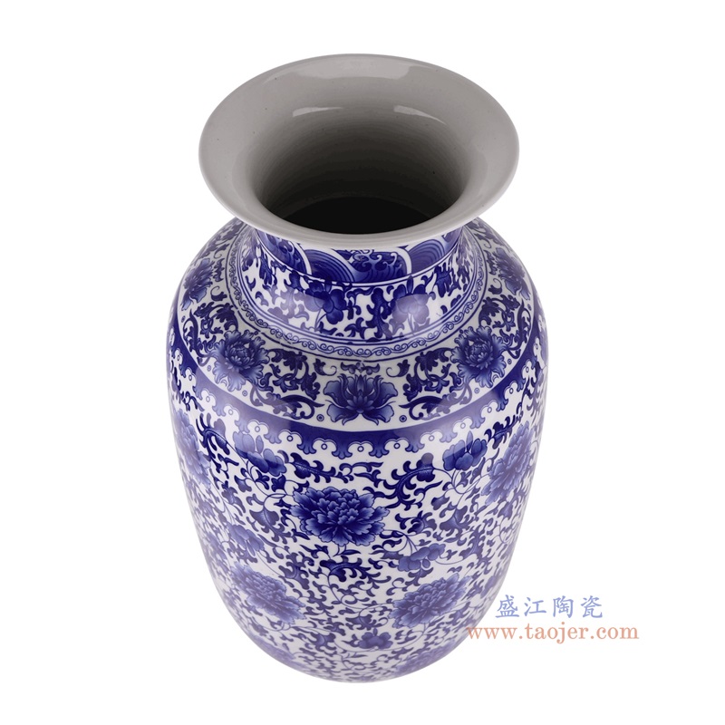 青花缠枝莲冬瓜瓶,产品编号:RXAQ04-B 产品尺寸(单位cm): 高57直径30口径底径18.7重量8.1KG