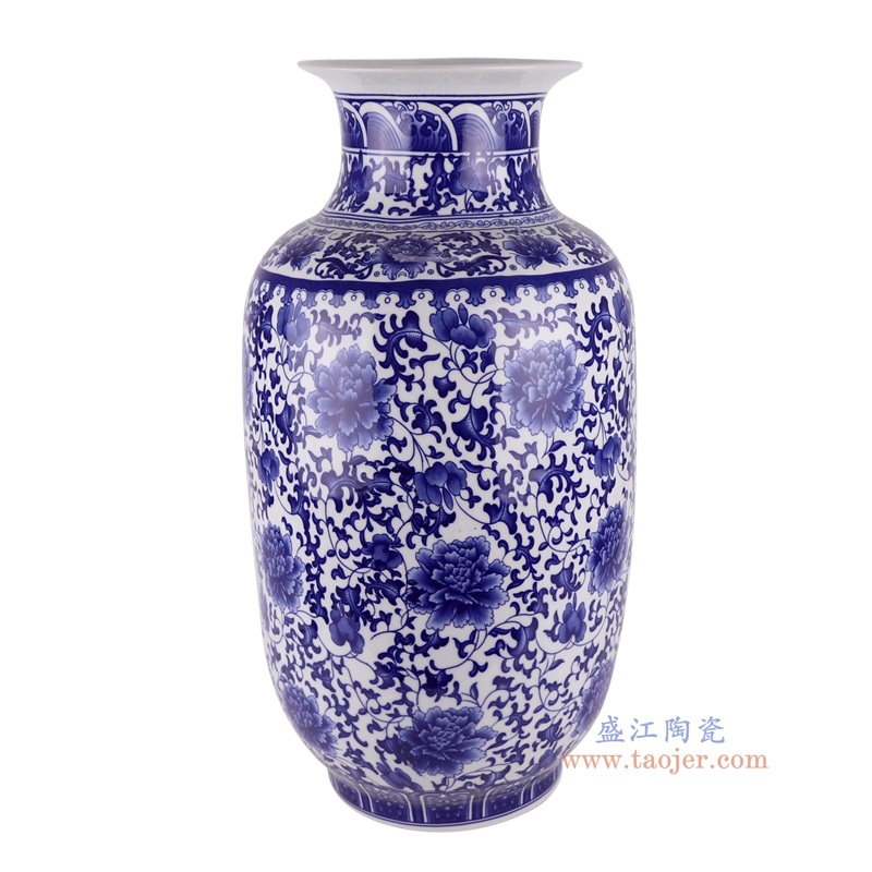 青花缠枝莲冬瓜瓶,产品编号:RXAQ04-B 产品尺寸(单位cm): 高57直径30口径底径18.7重量8.1KG