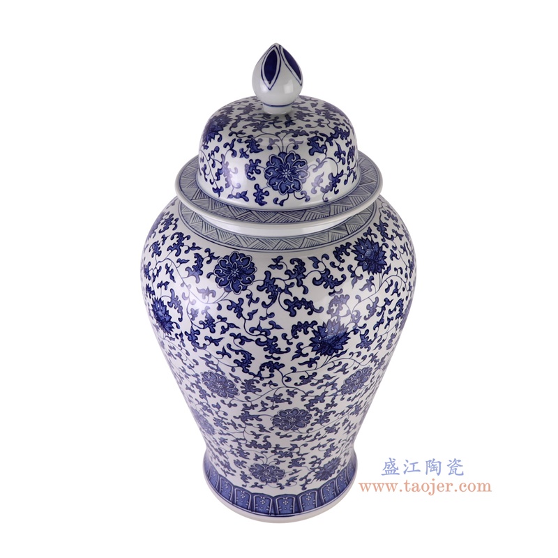 青花缠枝莲将军罐大号,产品编号:RXAU01 产品尺寸(单位cm): 高77直径40.6口径底径26.7重量KG