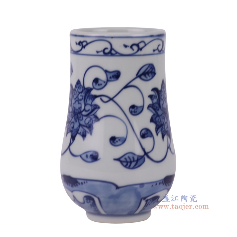 青花缠枝莲福筒小花瓶,产品编号:RXAX01 产品尺寸(单位cm): 高10.6直径6.4口径底径3.5重量0.1KG