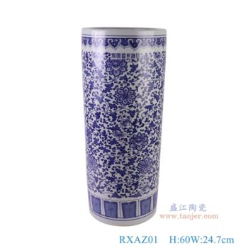 RXAZ01  青花缠枝莲箭筒直筒伞筒，   高60直径24.7口径底径重量11.15KG