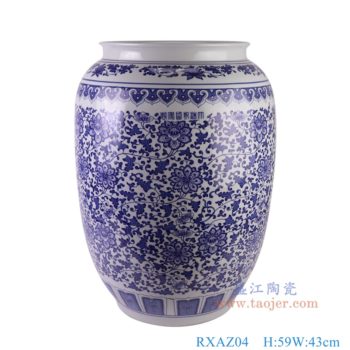 RXAZ04    青花缠枝莲冬瓜缸，   高59直径43口径底径27重量19.3KG