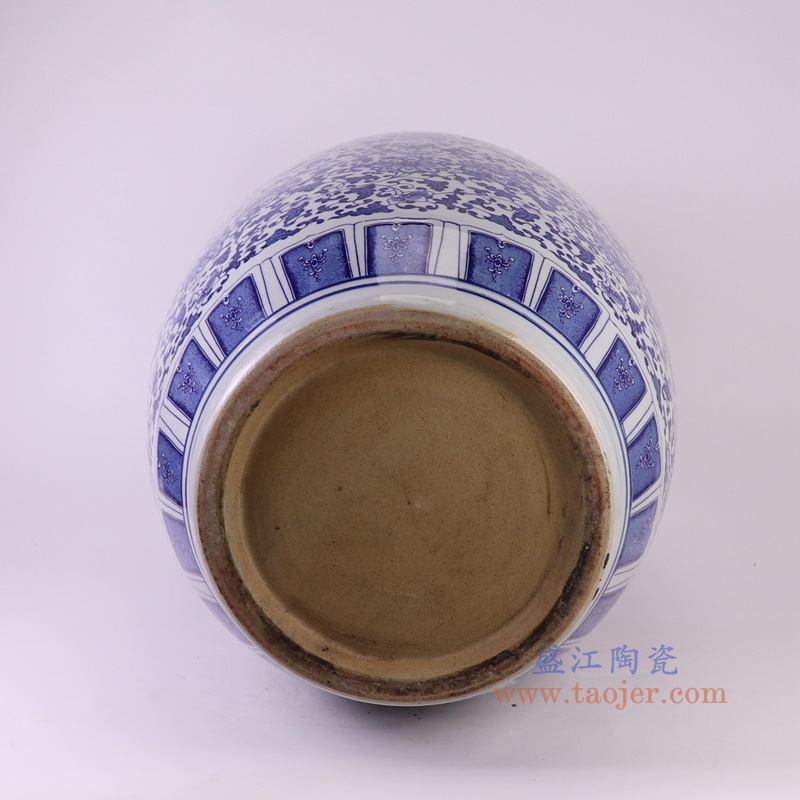 青花缠枝莲冬瓜缸,产品编号:RXAZ04 产品尺寸(单位cm): 高59直径43口径底径27重量19.3KG