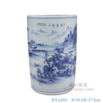 RXAZ05     青花山水箭筒伞筒直筒，    高58.6直径37.5口径底径重量19.75KG