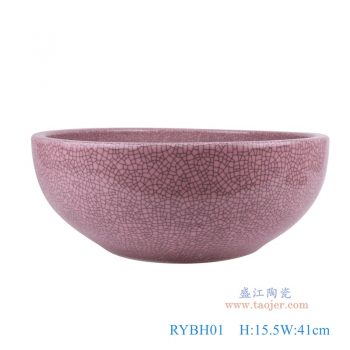 RYBH01   红色开片裂纹釉台盆，  高15.5直径41口径底径重量8.45KG