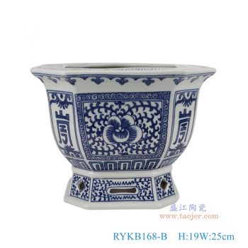 RYKB168-B   青花开窗厂子里八角花盆，  高19直径25口径底径17重量3.15KG