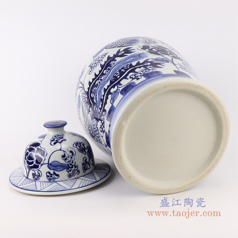 青花凤凰纹将军罐;产品编号:RYNQ264 产品尺寸(单位cm): 高:44直径:25.8口径:14.8底径:20重量:6KG