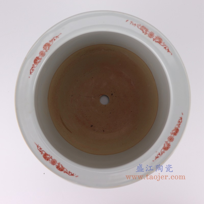 白底粉彩手绘凤凰牡丹纹花盆大号,产品编号:RYSZ15-B 产品尺寸(单位cm): 高22.5直径27口径14.2底径14.7重量3.4KG
