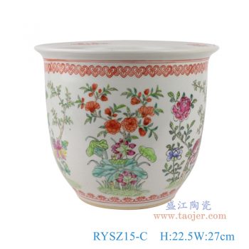 RYSZ15-C   粉彩手绘牡丹荷花菊花梅花四季花纹花盆大号，    高22.5直径27口径20.5底径14.7重量3.4KG