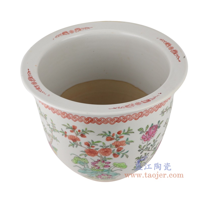 粉彩手绘牡丹荷花菊花梅花四季花纹花盆大号,产品编号:RYSZ15-C 产品尺寸(单位cm): 高22.5直径27口径20.5底径14.7重量3.4KG