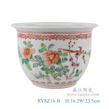RYSZ16-B    粉彩手绘花鸟花盆，    高16.2直径23.5口径5底径12重量1.7KG