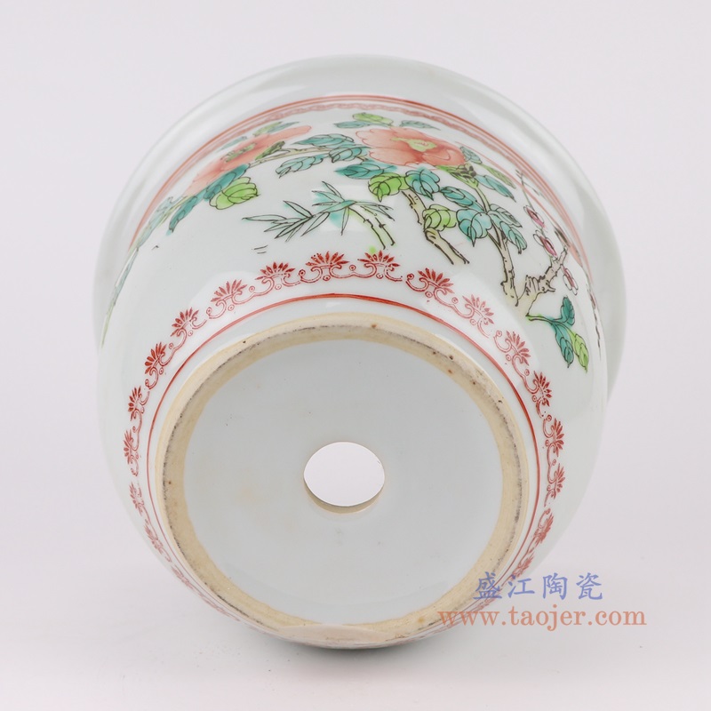 粉彩手绘花鸟花盆,产品编号:RYSZ16-B 产品尺寸(单位cm): 高16.2直径23.5口径5底径12重量1.7KG
