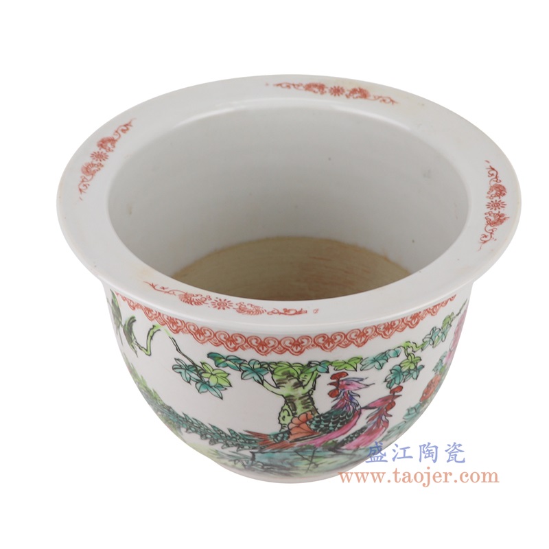 粉彩手绘凤凰牡丹纹花盆,产品编号:RYSZ16-C 产品尺寸(单位cm): 高16.2直径23.5口径27底径12重量1.7KG
