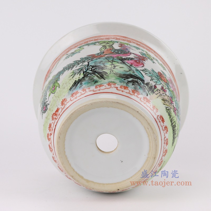 粉彩手绘凤凰牡丹纹花盆,产品编号:RYSZ16-C 产品尺寸(单位cm): 高16.2直径23.5口径27底径12重量1.7KG
