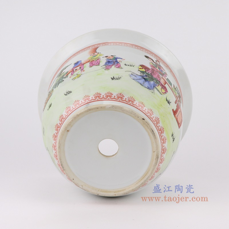 粉彩手绘仕女孩童人物花盆,产品编号:RYSZ16-D 产品尺寸(单位cm): 高16.2直径23.5口径13底径12重量1.7KG