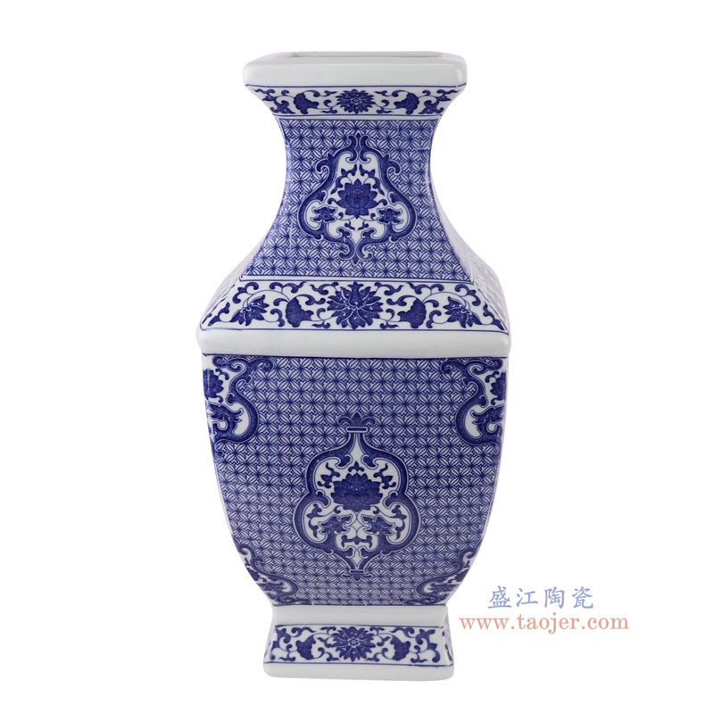 青花开窗花鸟四面花瓶,产品编号:RYUJ46 产品尺寸(单位cm): 高35.8直径16.2口径30底径11.3重量3.05KG