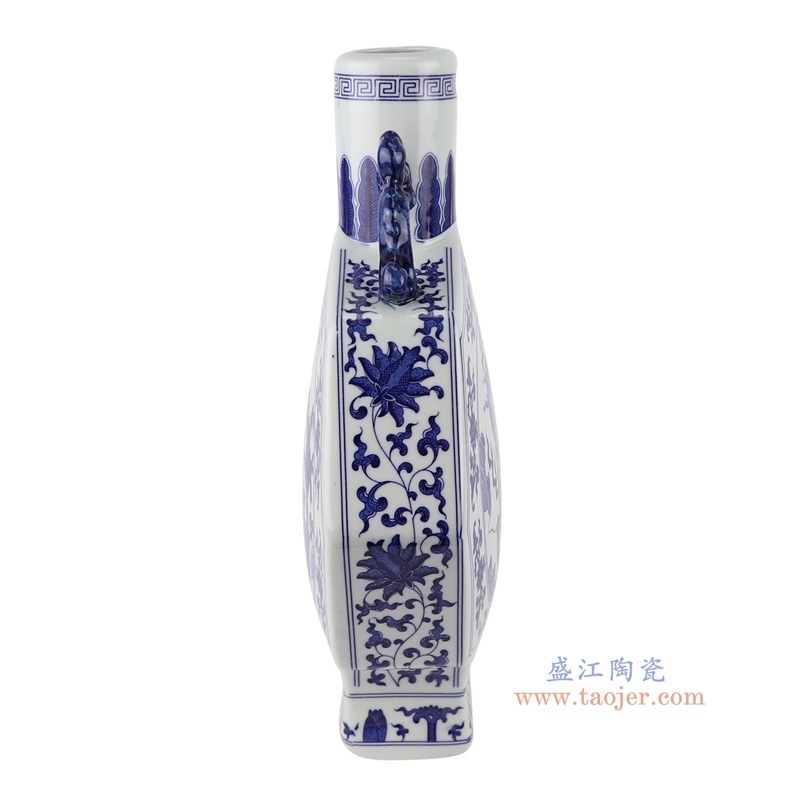 青花缠枝莲麒麟纹八边形抱月瓶,产品编号:RYUJ49 产品尺寸(单位cm): 高36.2直径23.7口径19.5底径10.6重量2.7KG
