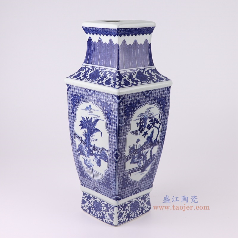 青花开窗婴戏图童子人物四面花瓶,产品编号:RYUJ50 产品尺寸(单位cm): 高40直径15口径底径10.2重量3.4KG