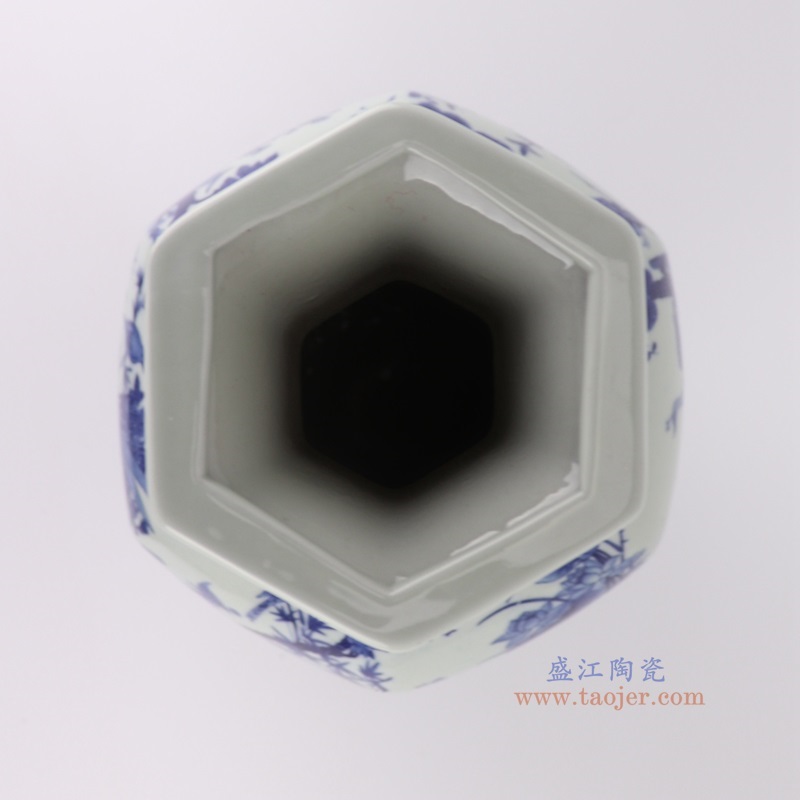 青花百鸟朝凤花鸟六面赏瓶,产品编号:RYUJ52 产品尺寸(单位cm): 高40直径21.4口径9.8底径13.5重量3.1KG