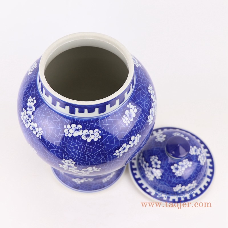 青花冰梅将军罐;产品编号:RYWG34 产品尺寸(单位cm): 高:35.5直径:21.7口径:12.9底径:14重量:3.6KG