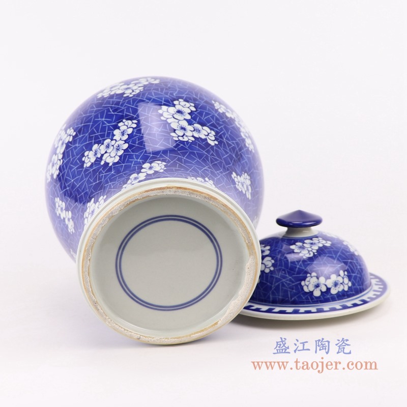 青花冰梅将军罐;产品编号:RYWG34 产品尺寸(单位cm): 高:35.5直径:21.7口径:12.9底径:14重量:3.6KG