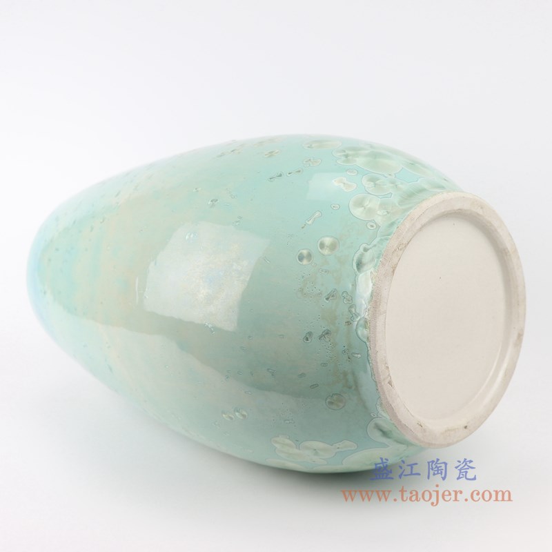 结晶釉绿底白花直筒瓶;产品编号:RYYX03 产品尺寸(单位cm): 高:55.3直径:27.8口径:5.1底径:18重量:8.2KG