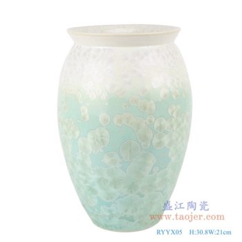 RYYX05   结晶釉白绿两色底敞口直筒瓶    高：30.8直径：21口径：17底径：11重量：3KG