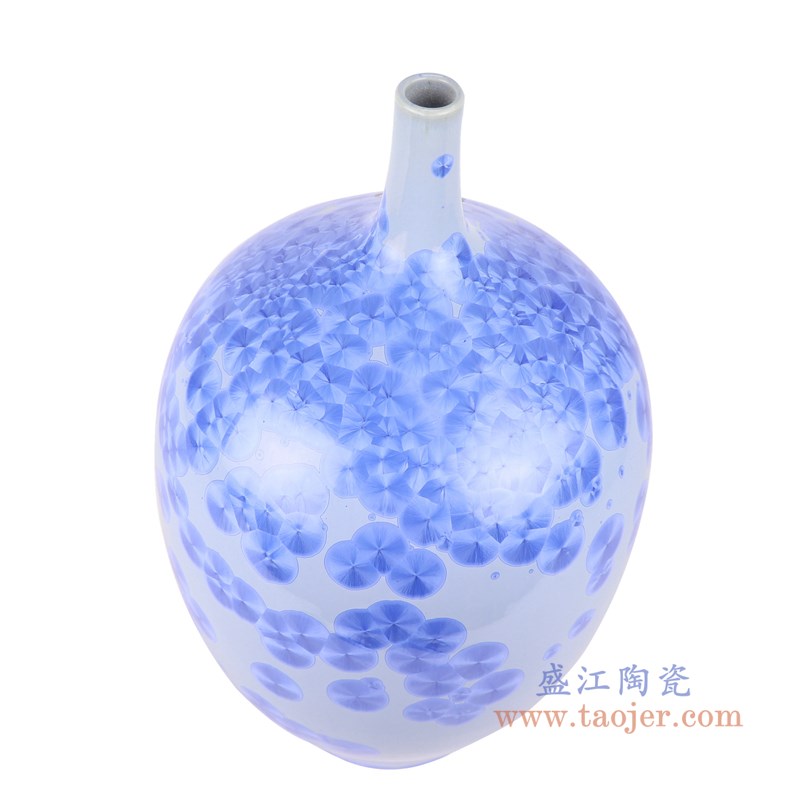 结晶釉蓝色蓝花尖嘴胆瓶；产品编号：RYYX07-A       产品尺寸(单位cm):  高：36.8直径：22口径：2.5底径：10重量：4KG