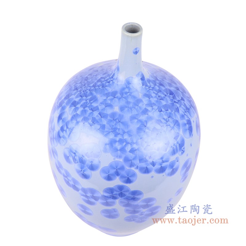 结晶釉蓝色蓝花尖嘴胆瓶;产品编号:RYYX07-A 产品尺寸(单位cm): 高:36.8直径:22口径:2.5底径:10重量:4KG