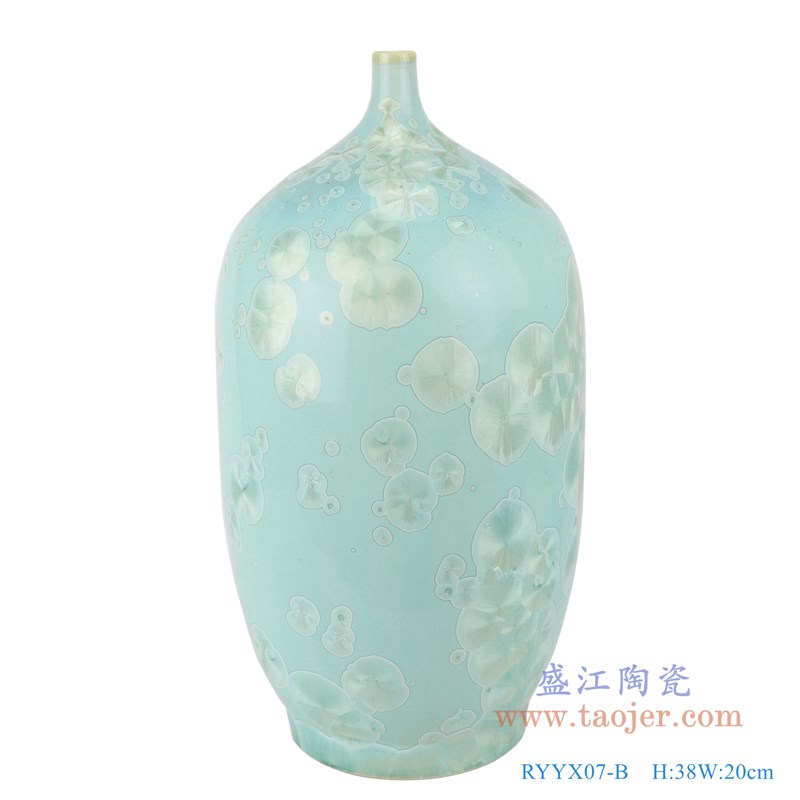 结晶釉绿底尖嘴瓶 ;产品编号:RYYX07-B 产品尺寸(单位cm): 高:38直径:20口径:1.2底径:13重量:4.5KG