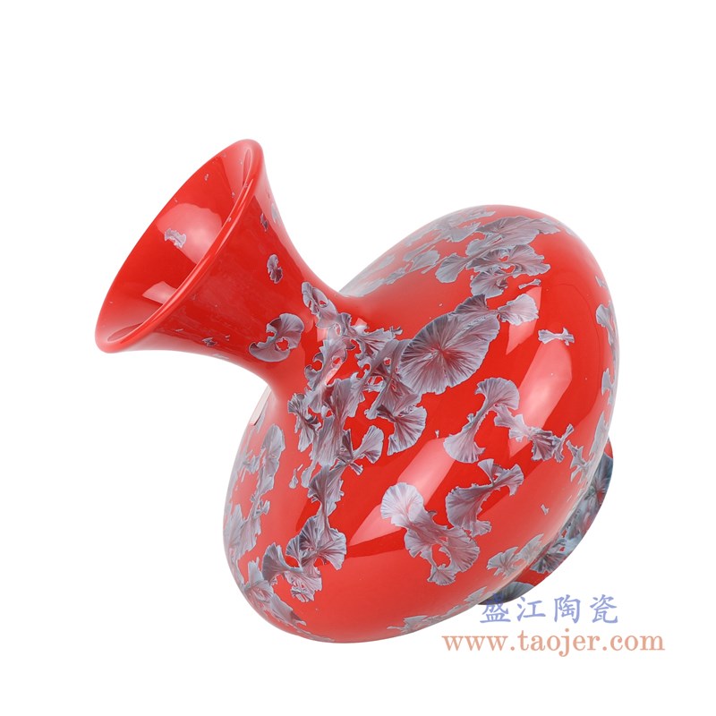 结晶釉红底扁肚瓶;产品编号:RZCU04 产品尺寸(单位cm): 高:24.7直径:25口径:12.5底径:12重量:3.75KG
