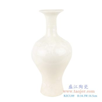 RZCU09   结晶釉纯白色观音小花瓶；     高：34.3直径：16.5口径：9.3底径：9.5重量：1.65KG