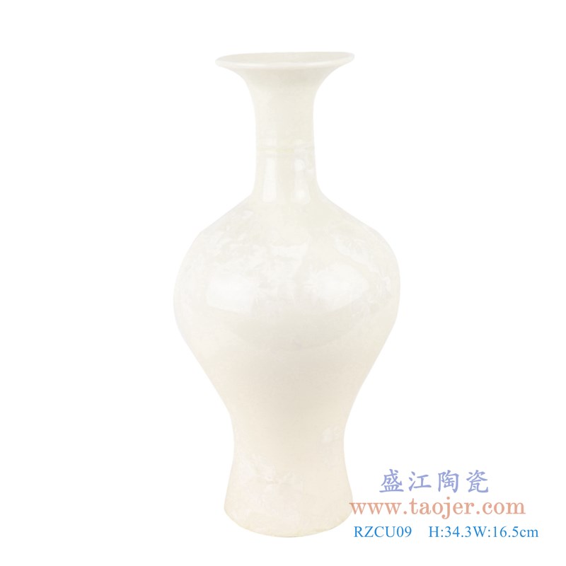 结晶釉纯白色观音小花瓶;产品编号:RZCU09 产品尺寸(单位cm): 高:34.3直径:16.5口径:9.3底径:9.5重量:1.65KG