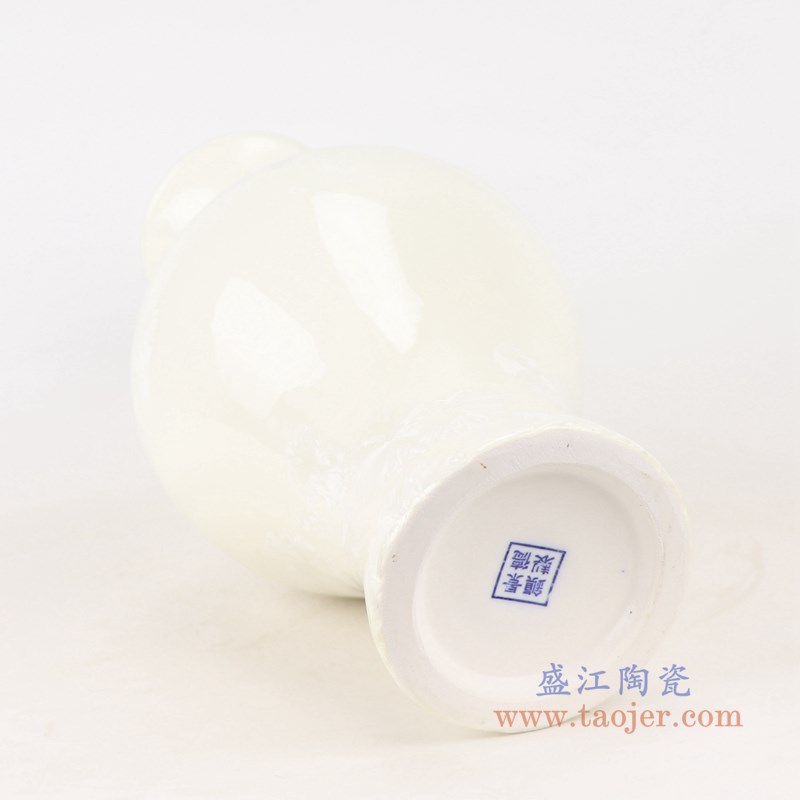 结晶釉纯白色观音小花瓶;产品编号:RZCU09 产品尺寸(单位cm): 高:34.3直径:16.5口径:9.3底径:9.5重量:1.65KG