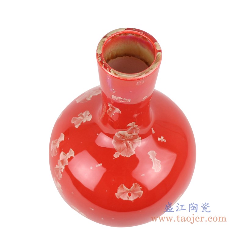 结晶釉红底红色天球瓶;产品编号:RZCU11 产品尺寸(单位cm): 高:24.7直径:14.7口径:5.3底径:7.5重量:0.65KG