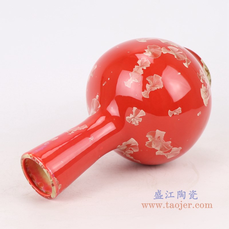结晶釉红底红色天球瓶;产品编号:RZCU11 产品尺寸(单位cm): 高:24.7直径:14.7口径:5.3底径:7.5重量:0.65KG