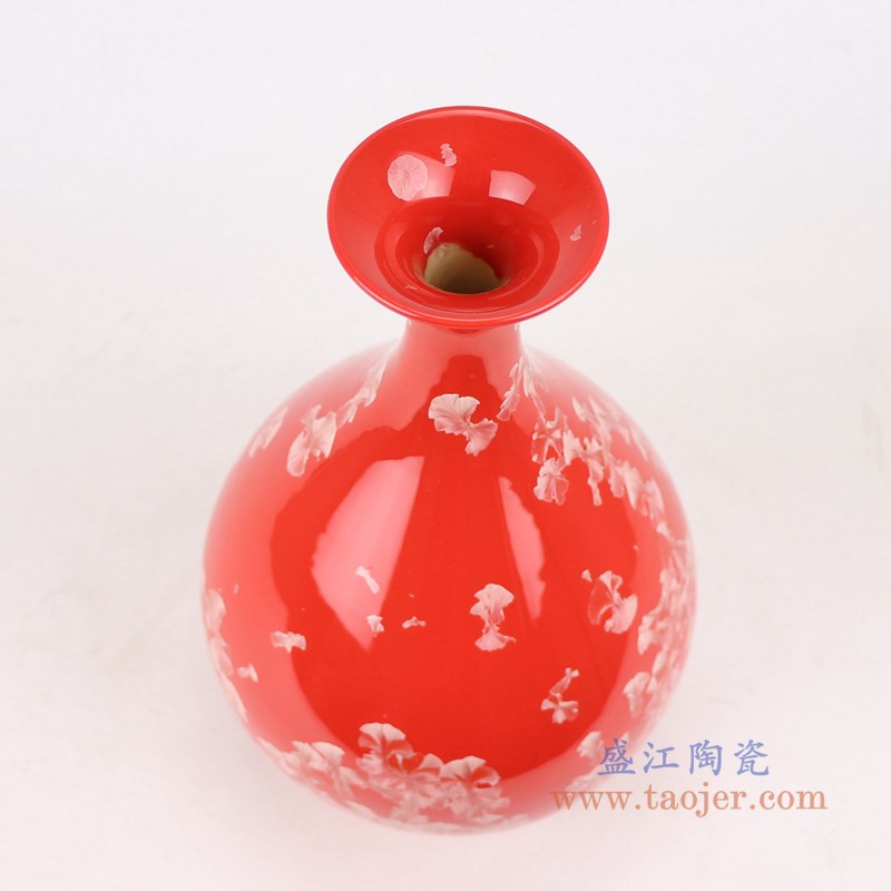 结晶釉红底红色玉壶春瓶；产品编号：RZCU12       产品尺寸(单位cm):  高：25.8直径：14.7口径：6.5底径：7.5重量：0.95KG