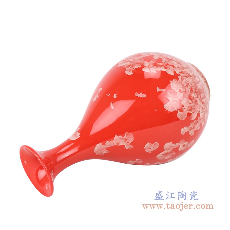 结晶釉红底红色玉壶春瓶；产品编号：RZCU12       产品尺寸(单位cm):  高：25.8直径：14.7口径：6.5底径：7.5重量：0.95KG