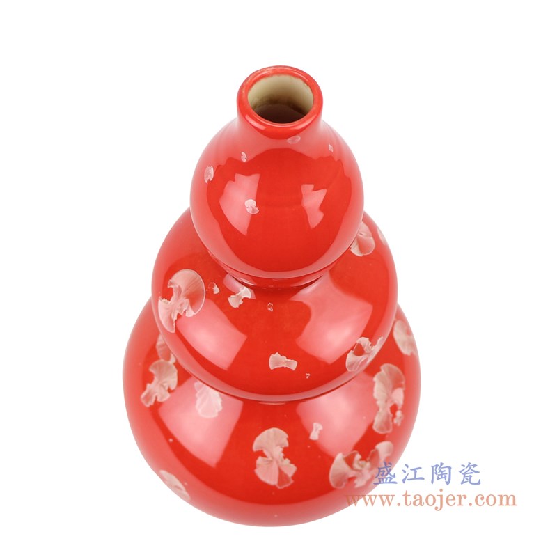 结晶釉红底红色三节葫芦瓶;产品编号:RZCU15 产品尺寸(单位cm): 高:28直径:13.7口径:2.7底径:8重量:0.8KG