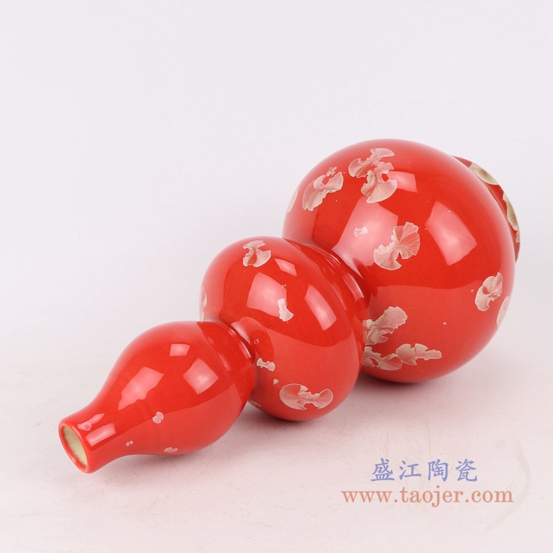 结晶釉红底红色三节葫芦瓶;产品编号:RZCU15 产品尺寸(单位cm): 高:28直径:13.7口径:2.7底径:8重量:0.8KG