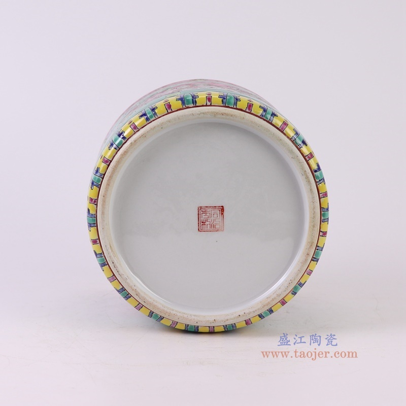 粉彩绿底凤凰花鸟笔筒笔洗小缸,产品编号:RZFA30 产品尺寸(单位cm): 高14.5直径18口径底径重量1.55KG