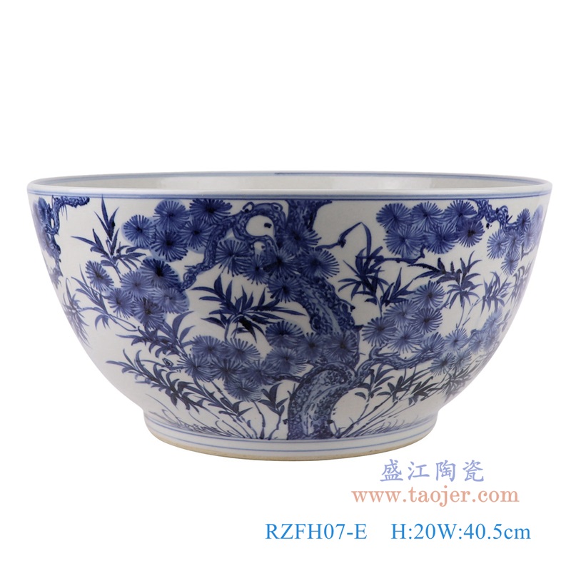 青花松竹梅大碗,产品编号:RZFH07-E 产品尺寸(单位cm): 高20直径40.5口径底径23重量6.35KG