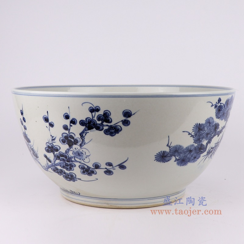 青花松竹梅大碗,产品编号:RZFH07-E 产品尺寸(单位cm): 高20直径40.5口径底径23重量6.35KG