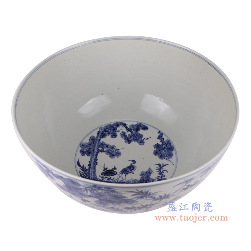青花松竹梅花鹿大碗,产品编号:RZFH07-F 产品尺寸(单位cm): 高20直径40.5口径8.5底径23重量6.35KG