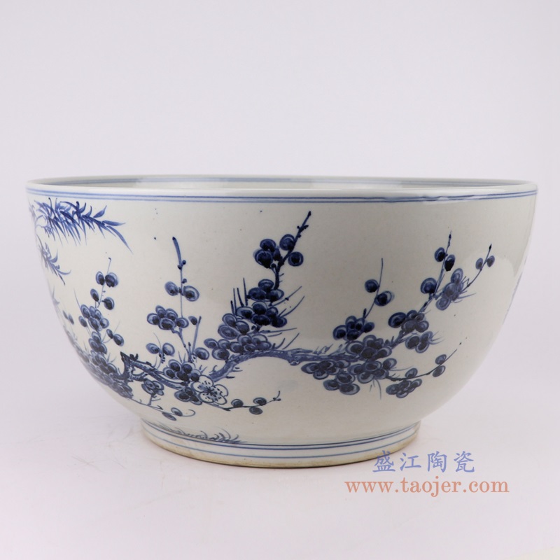青花松竹梅花鹿大碗,产品编号:RZFH07-F 产品尺寸(单位cm): 高20直径40.5口径8.5底径23重量6.35KG