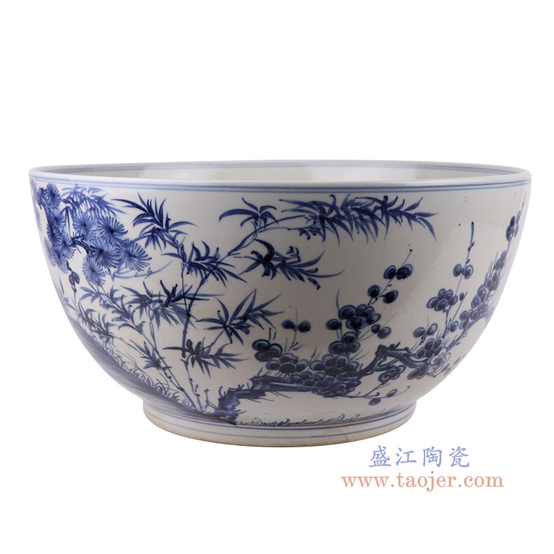 青花松竹梅花鹿大碗,产品编号:RZFH07-F 产品尺寸(单位cm): 高20直径40.5口径8.5底径23重量6.35KG