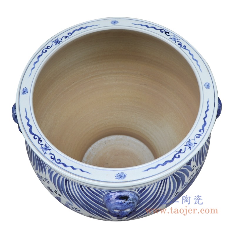 青花鱼草鱼藻纹狮子头大缸-高41中号;产品编号:RZFH29-B 产品尺寸(单位cm): 高:42直径:43口径:底径:重量:KG