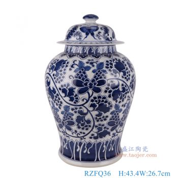 RZFQ36   青花缠枝蝴蝶纹将军罐，   高43.4直径26.7口径底径19.6重量5.8KG