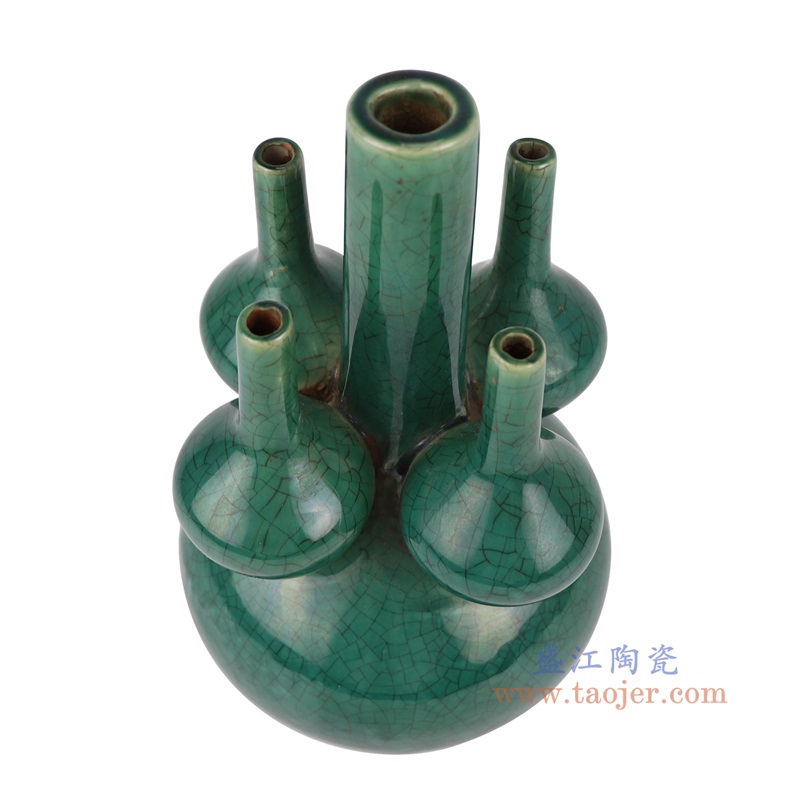 窑变开片绿釉多宝天球瓶,产品编号:RZKR48-A 产品尺寸(单位cm): 高22.5直径13口径19.3底径6.4重量1KG